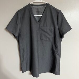 Fabletics Mens Scrub Top Charcoal Grey Heather V-Neck Short Sleeve Pocket Size M